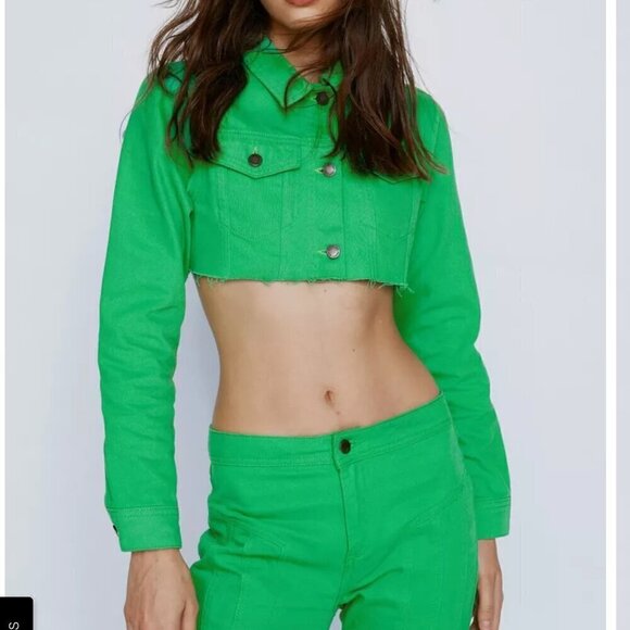 Nasty Gal Cropped Trucker Denim Jacket - Size Small - Effortless Cool! - Picture 3 of 6